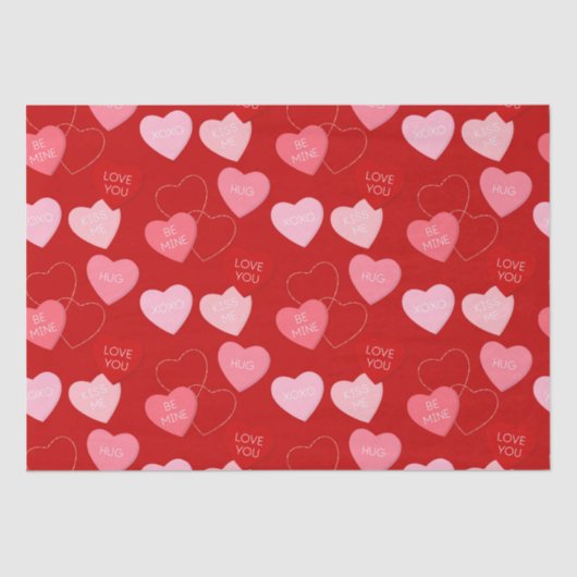 Papier Mousseline Messages de bonbons rose rouge mignon Valentines J (Recto)