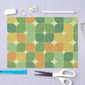 Papier Mousseline Mi-siècle abstrait motif vert orange (Artisanat)
