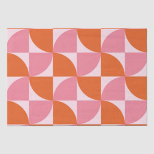 Papier Mousseline Mi-siècle Abstrait Orange et Motif rose