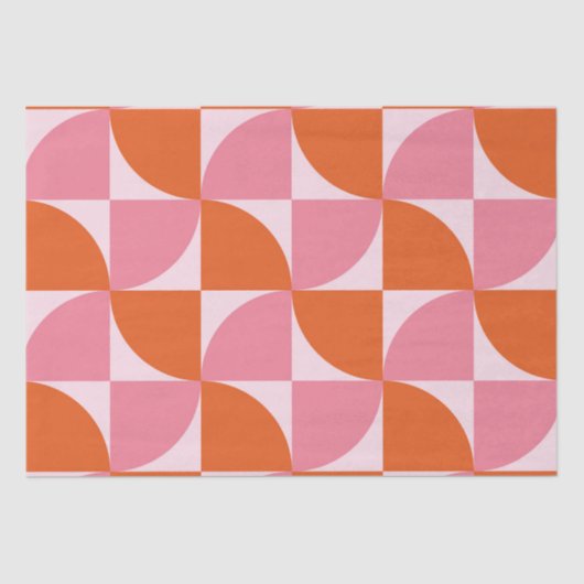 Papier Mousseline Mi-siècle Abstrait Orange et Motif rose (Recto)