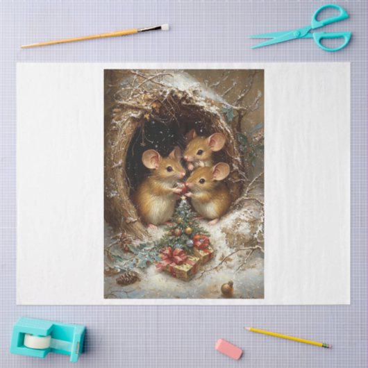 Papier Mousseline Mice de Noël (Artisanat)