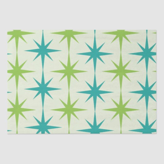 Papier Mousseline Mid-Century Atomique Starburts Vert et Turquoise (Recto)