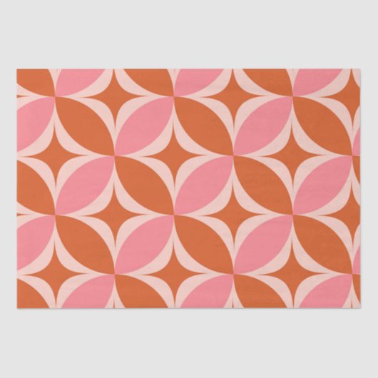 Papier Mousseline Mid Century Circle Starburts rose et orange (Recto)