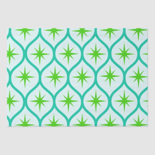 Papier Mousseline Mid-Century Green Starbursauts sur Motif Ovals (Recto)