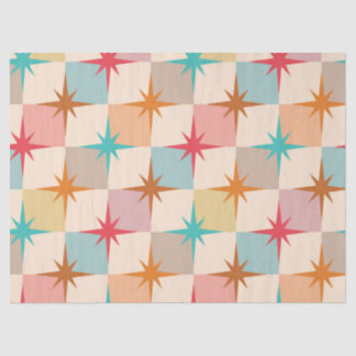 Papier Mousseline Mid Century Starbursts on Pastel Checkerboards 
