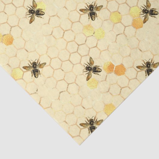 Papier Mousseline Miel abeilles et Motif Honeycomb (Détail)
