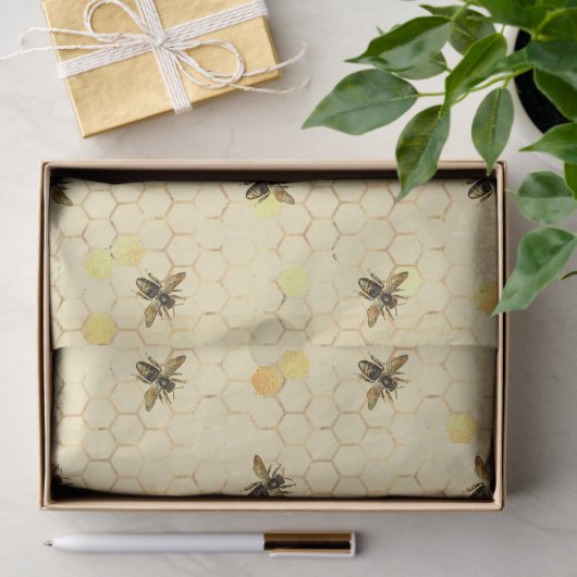 Papier Mousseline Miel abeilles et Motif Honeycomb (Cadeau)