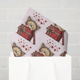 Papier Mousseline Mignon Chat de Dessin Animé avec Motif de Cœurs