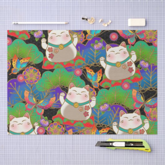 Papier Mousseline mignon maneki neko  (Artisanat)
