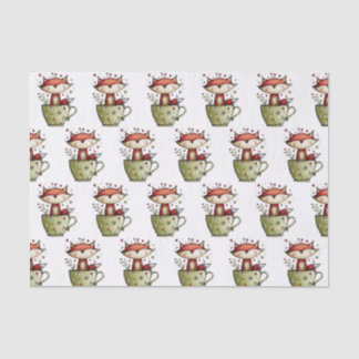 Papier Mousseline Mignon renard endormi tasse florale daisy capricie