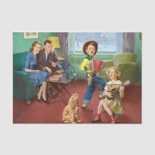 Papier Mousseline mignon rétro vintage Family decoupage (Recto)