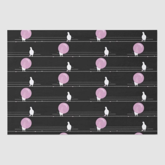 Papier Mousseline Mignonne Bubblegum Birds sur un Motif de fil Noir (Recto)