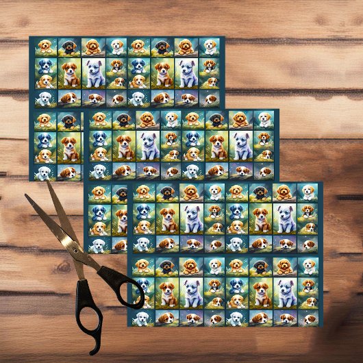 Papier Mousseline Mignonne collage chiot, chiens bébés,