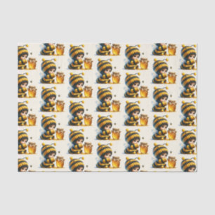 Papier Mousseline Mignonne fille en costume d'abeille avec miel