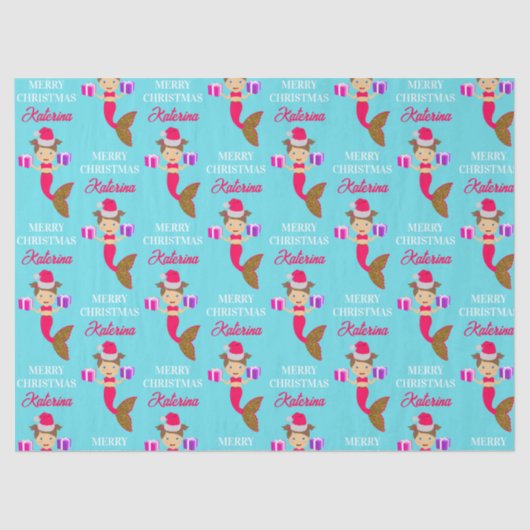 Papier Mousseline Mignonne Noël Sirène fille Santa Chapeau en mer (Recto)