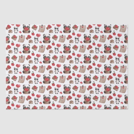 Papier Mousseline Mignonne Saint Valentin Panda Bear Love Motif (Recto)