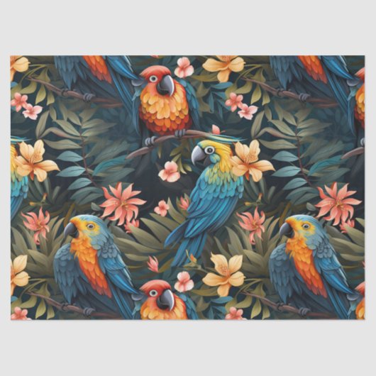 Papier Mousseline Mignonne Tropical Floral Jungle Birds Découpage (Recto)