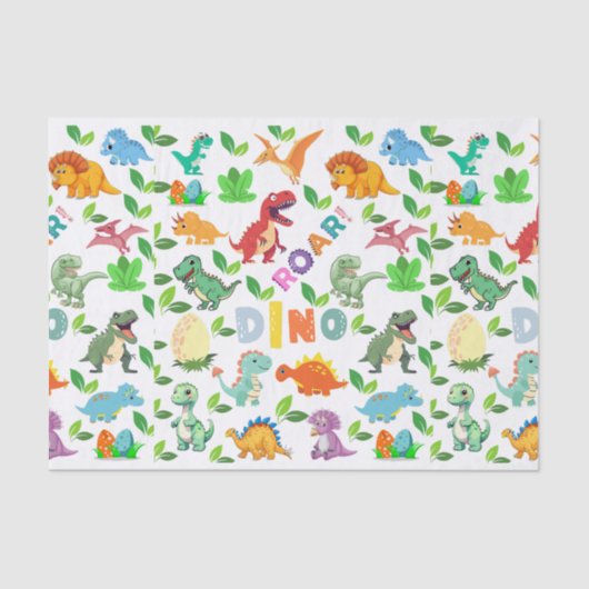 Papier Mousseline Mignonnes sortes de Dinosaures sans joint (Recto)