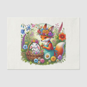 Papier Mousseline Mignons animaux de bois découpage renard lapin