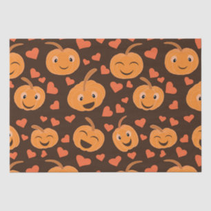 Papier Mousseline  Mignons citrouilles souriantes motif avec coeurs 