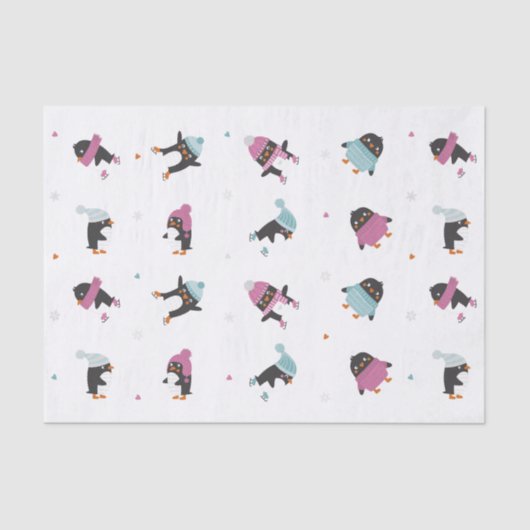 Papier Mousseline Mignons pingouins en caricature avec le coeur et l (Recto)