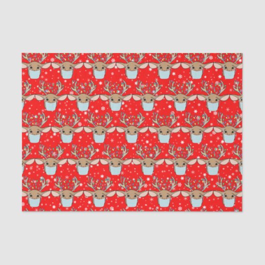 Papier Mousseline Mignons rennes de Noël portant un masque à visage (Recto)