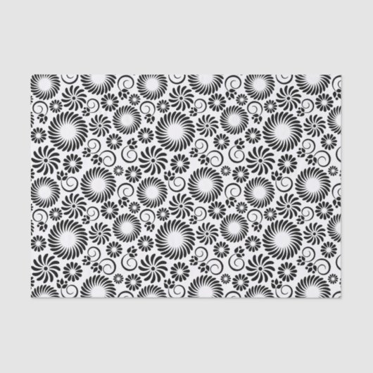Papier Mousseline Minimalist Black White Retro Spiral Flower Pattern (Recto)