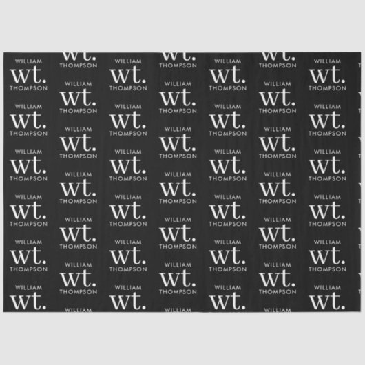 Papier Mousseline Minime moderne noir et blanc Nom monogramme (Recto)