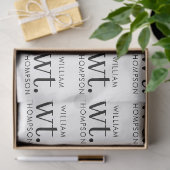 Papier Mousseline Minime moderne noir et blanc Nom monogramme (Cadeau)