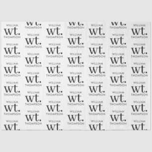 Papier Mousseline Minime moderne noir et blanc Nom monogramme