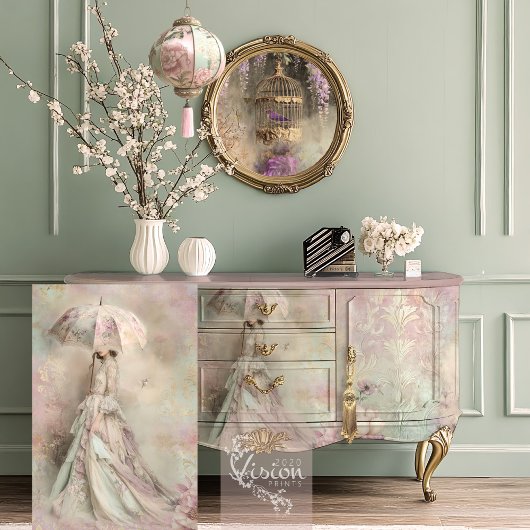 Papier Mousseline Mint Mauve Romance, Hummingbird Lady & Parasol