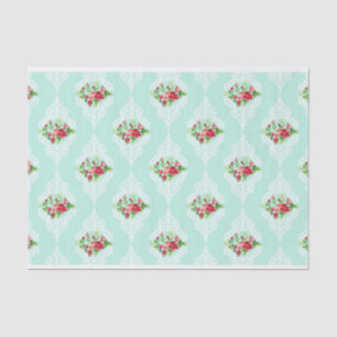 Papier Mousseline Mint Shabby Chic Retro Floral Découpage