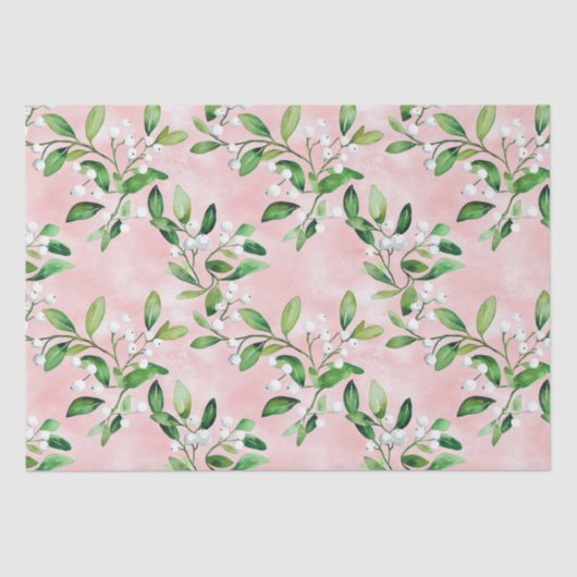 Papier Mousseline Mistletoe blanche sur Noël rose Vintage (Recto)