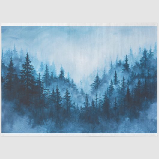 Papier Mousseline Misty Forest Blue Green Pine Trees Découpage (Recto)