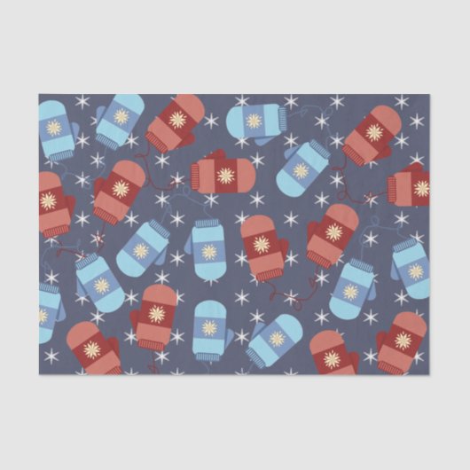 Papier Mousseline Mittens et Stars d'hiver bleu (Recto)