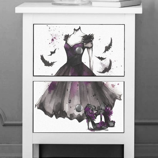 Papier Mousseline Mode Goth Bat | Robe gris violet talons hauts