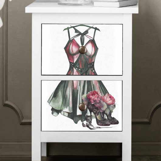 Papier Mousseline Mode Goth | Robe verte et rose avec Stilettos