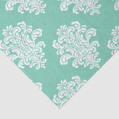 Papier Mousseline Modèle Damas blanc sur Aqua (Détail)