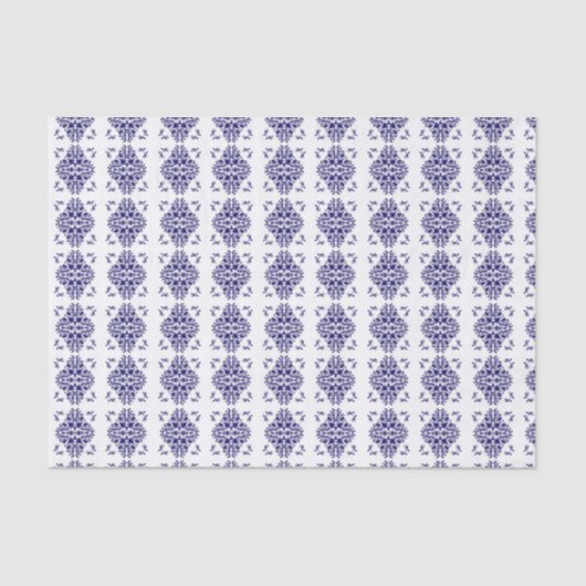 Papier Mousseline Modèle de Damas blanc et marine (Recto)