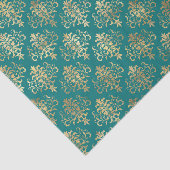 Papier Mousseline Modèle de Damas turquoise et Gold Foil (Détail)
