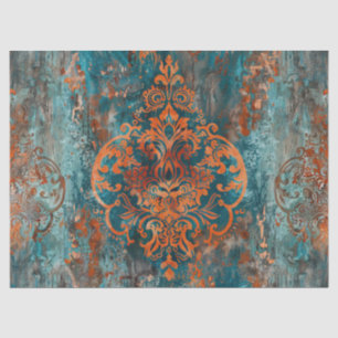 Papier Mousseline Modèle de Damas vintage Cuivre Découpage Turquoise
