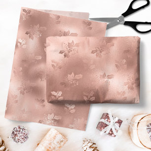 Papier Mousseline Modèle de feuilles de houx en or rose pour Noël