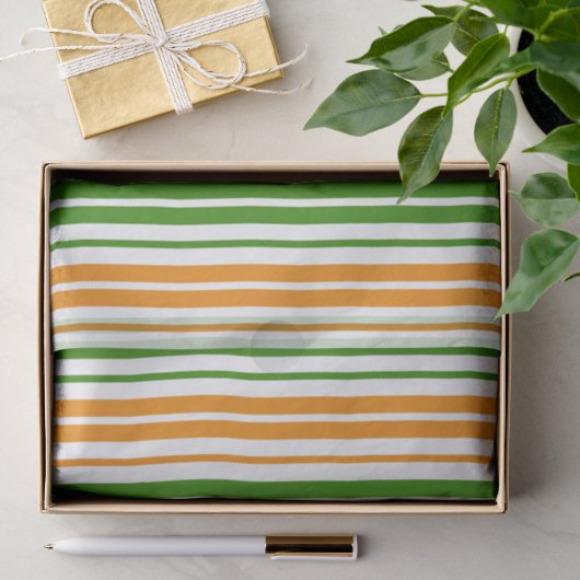 Papier Mousseline Modèle de rayures verticales orange vert blanc (Cadeau)