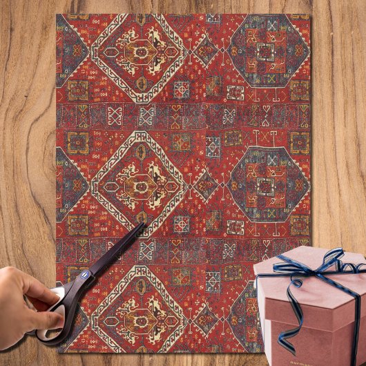 Papier Mousseline Modèle de tapis oriental en rouge foncé