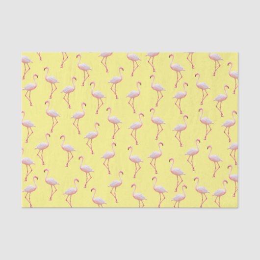Papier Mousseline Modèle Flamingo d'été jaune (Recto)