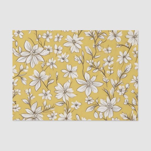 Papier Mousseline Modèle floral blanc élégant (Recto)