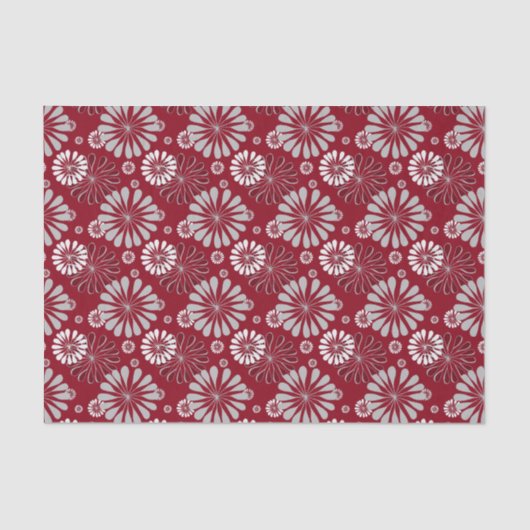 Papier Mousseline Modèle floral bordeaux et gris (Recto)