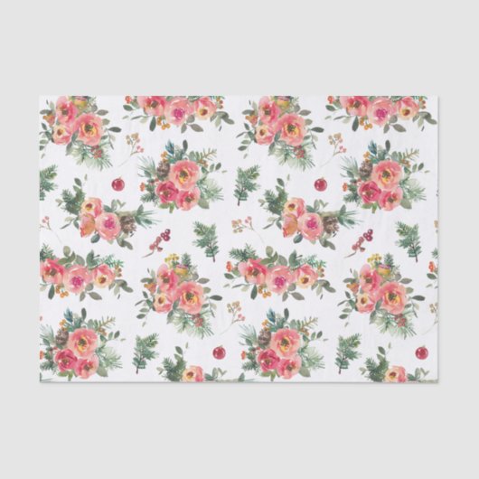 Papier Mousseline Modèle floral de Noël | Aquarelle Botanique (Recto)