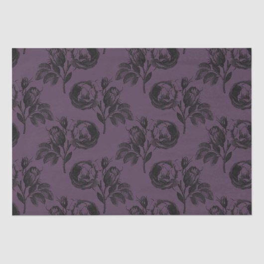 Papier Mousseline Modèle floral gothique violet et noir Halloween (Recto)