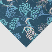Papier Mousseline Modèle Floral Hydrangea stylisé - Bleu élégant (Détail)